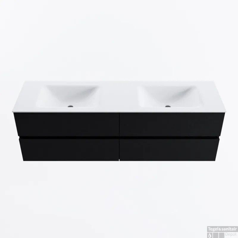 Shop Nu MONDIAZ VICA 160cm badmeubel onderkast Urban 4 lades. Wastafel CLOUD dubbel zonder kraangat, kleur Talc.