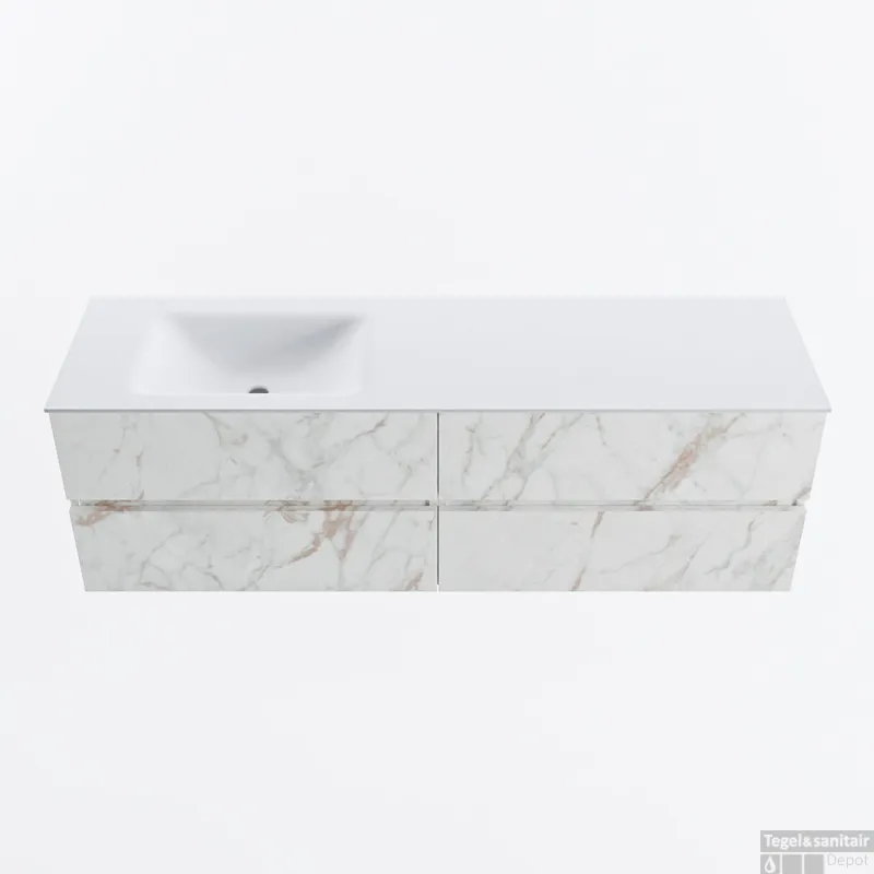 Exclusieve Aanbieding MONDIAZ VICA 160cm badmeubel onderkast Carrara 4 lades. Wastafel CLOUD links zonder kraangat, kleur Talc.