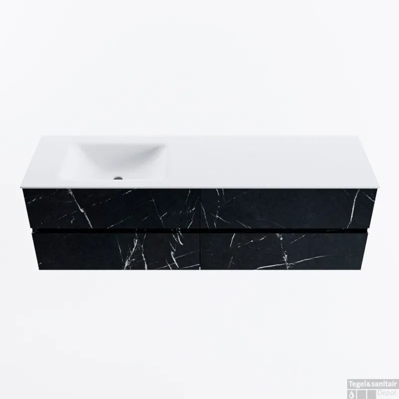 Exclusieve Aanbieding MONDIAZ VICA 160cm badmeubel onderkast Marquina 4 lades. Wastafel CLOUD links 1 kraangat, kleur Talc.