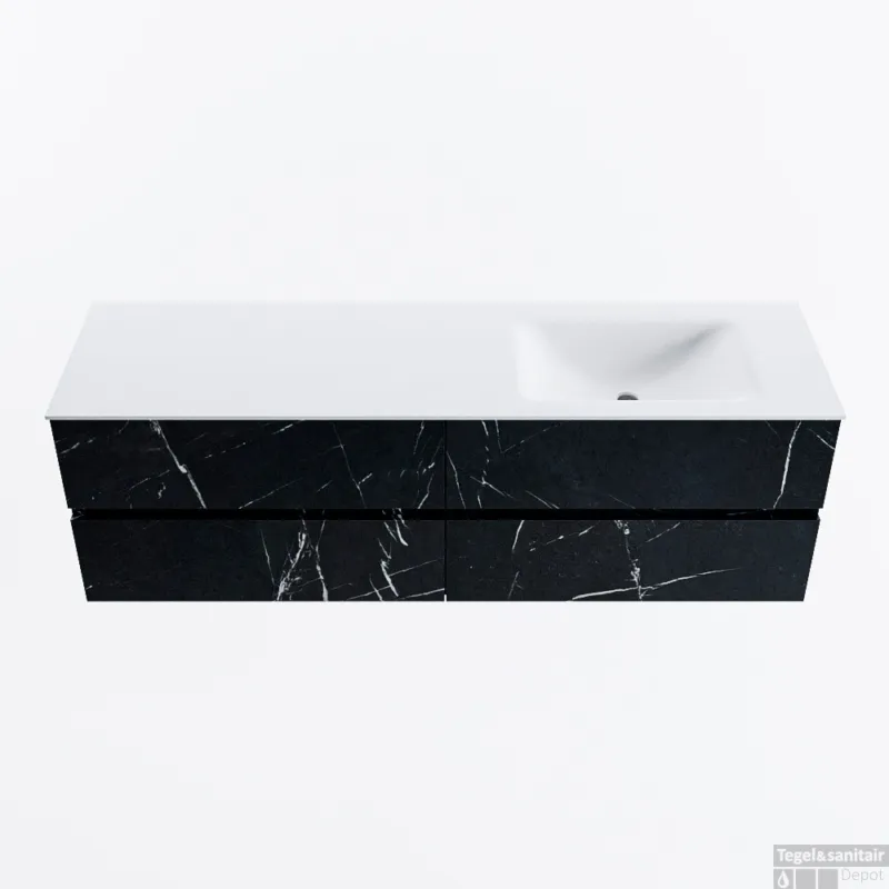 Express Levering MONDIAZ VICA 160cm badmeubel onderkast Marquina 4 lades. Wastafel CLOUD rechts 1 kraangat, kleur Talc.