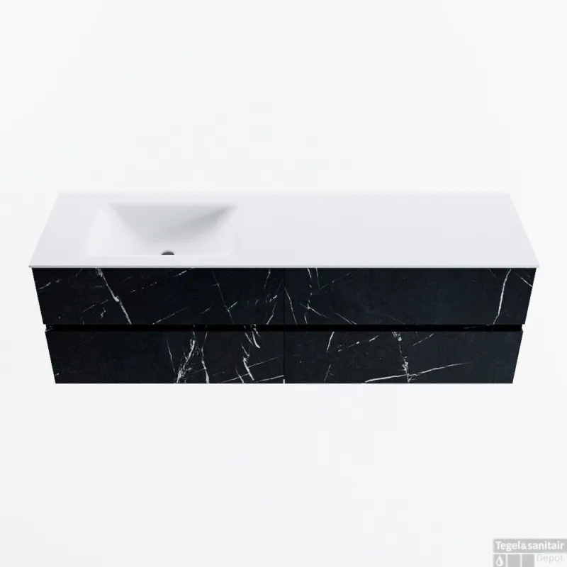 MONDIAZ VICA 160cm badmeubel onderkast Marquina 4 lades. Wastafel CLOUD links zonder kraangat, kleur Talc. Must-Have