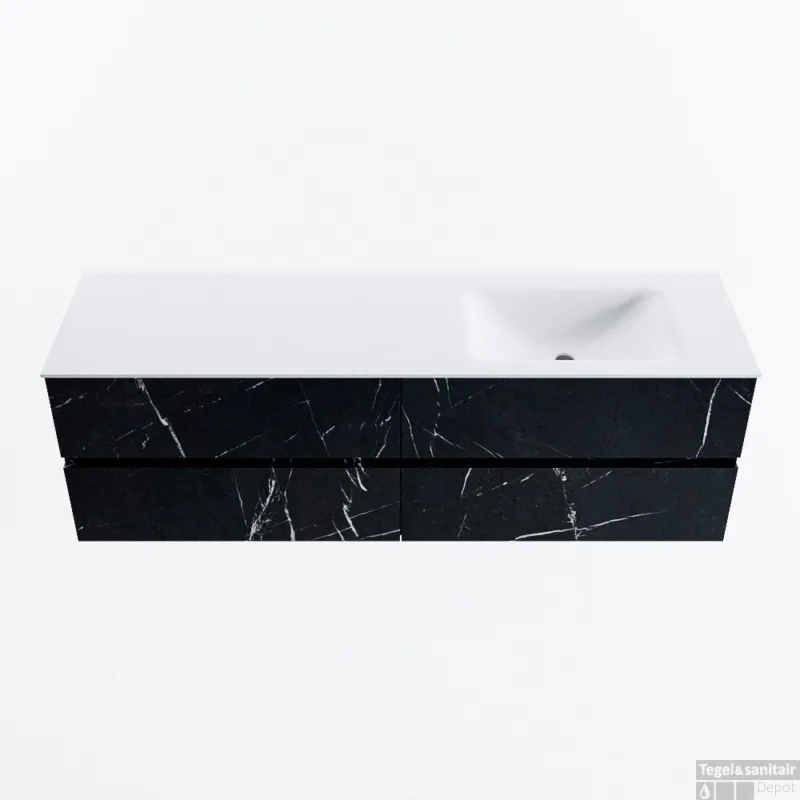 Korting MONDIAZ VICA 160cm badmeubel onderkast Marquina 4 lades. Wastafel CLOUD rechts zonder kraangat, kleur Talc.