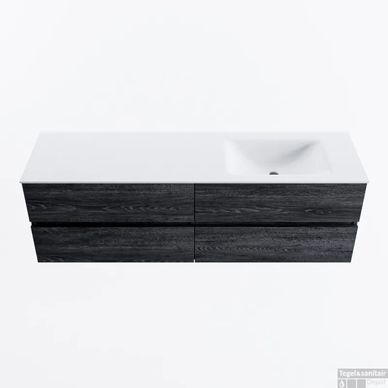 Beste Prijs MONDIAZ VICA 160cm badmeubel onderkast Antracite 4 lades. Wastafel CLOUD rechts 1 kraangat, kleur Talc.