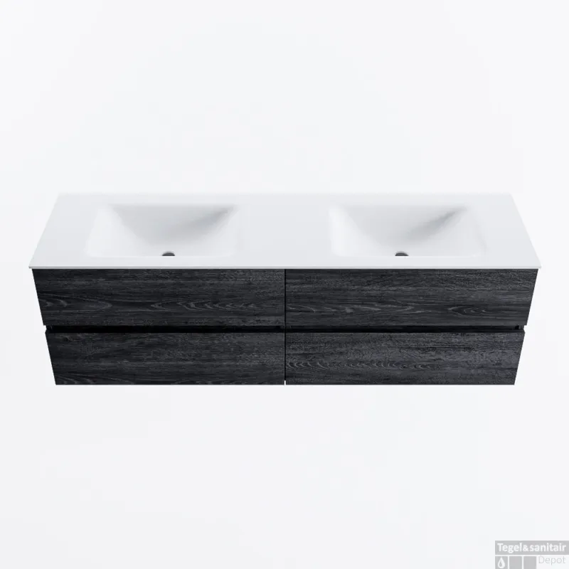 MONDIAZ VICA 160cm badmeubel onderkast Antracite 4 lades. Wastafel CLOUD dubbel 2 kraangaten, kleur Talc. Must-Have