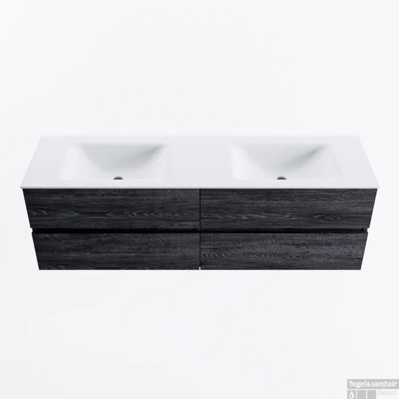 Uitverkoop MONDIAZ VICA 160cm badmeubel onderkast Antracite 4 lades. Wastafel CLOUD dubbel zonder kraangat, kleur Talc.