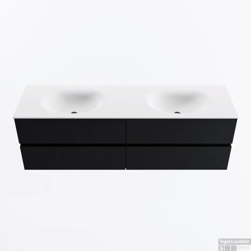 Hete Deal MONDIAZ VICA 160cm badmeubel onderkast Urban 4 lades. Wastafel MOON dubbel 2 kraangaten, kleur Talc.