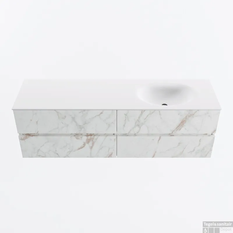 Exclusieve Aanbieding MONDIAZ VICA 160cm badmeubel onderkast Carrara 4 lades. Wastafel MOON rechts zonder kraangat, kleur Talc.