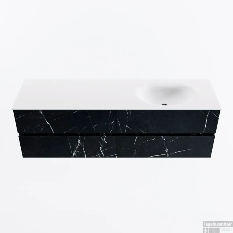 Merkproduct MONDIAZ VICA 160cm badmeubel onderkast Marquina 4 lades. Wastafel MOON rechts 1 kraangat, kleur Talc.