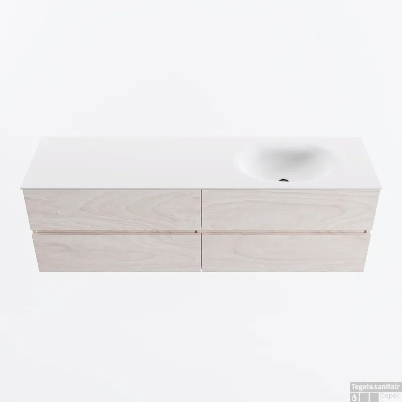 Aanbieding MONDIAZ VICA 160cm badmeubel onderkast Underlayment 4 lades. Wastafel MOON rechts 1 kraangat, kleur Talc.