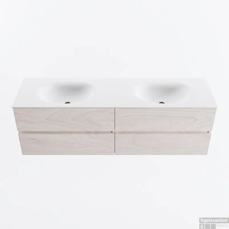 Beperkte Voorraad MONDIAZ VICA 160cm badmeubel onderkast Underlayment 4 lades. Wastafel MOON dubbel zonder kraangat, kleur Talc.