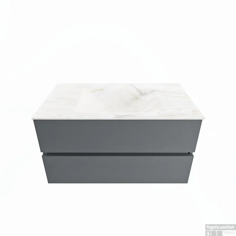 Goedkoop MONDIAZ VICA-DLUX 90cm badmeubel onderkast Plata 2 lades. Inbouw wastafel CLOUD midden zonder kraangat, kleur Ostra.