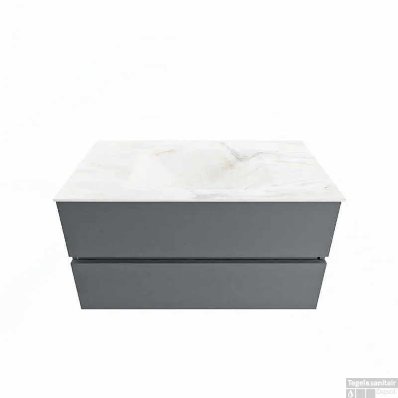 MONDIAZ VICA-DLUX 90cm badmeubel onderkast Plata 2 lades. Inbouw wastafel CLOUD midden 1 kraangat, kleur Ostra. Nieuw