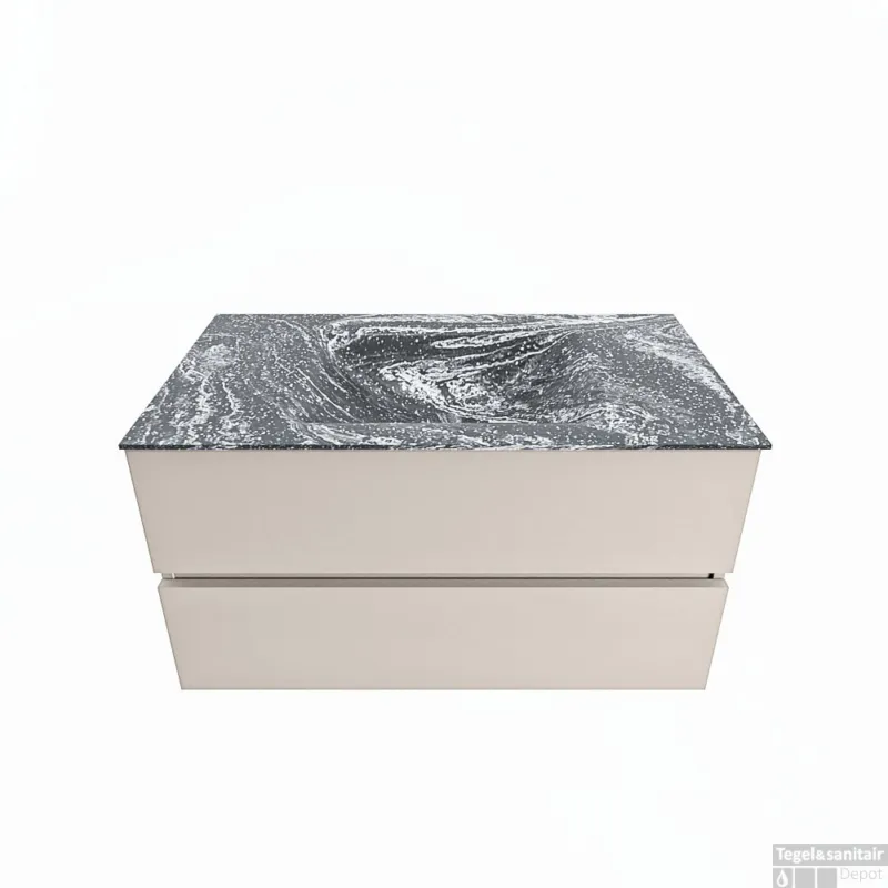 Koop Vandaag MONDIAZ VICA-DLUX 90cm badmeubel onderkast Linen 2 lades. Inbouw wastafel CLOUD midden 1 kraangat, kleur Lava.