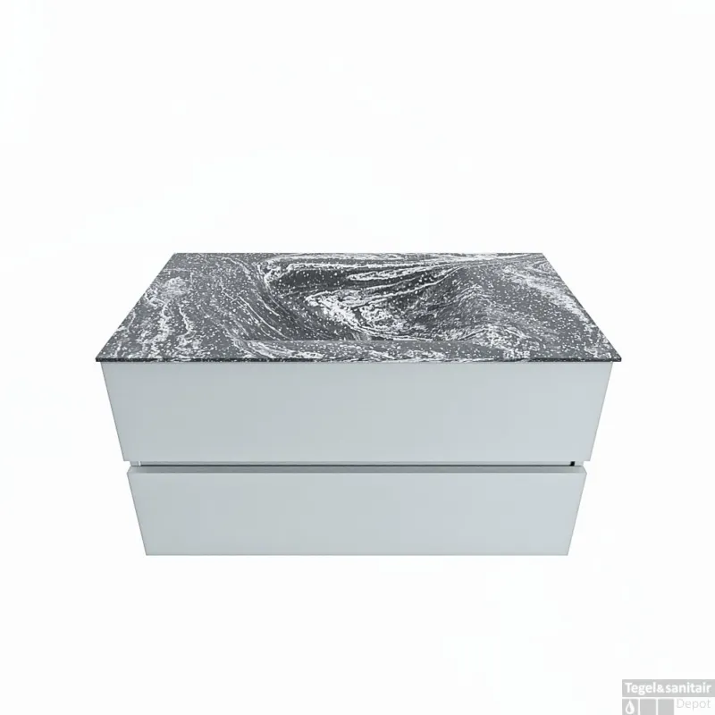 Laatste Versie MONDIAZ VICA-DLUX 90cm badmeubel onderkast Clay 2 lades. Inbouw wastafel CLOUD midden zonder kraangat, kleur Lava.