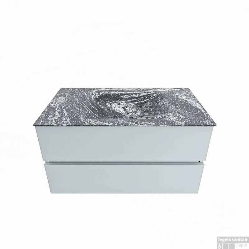 Beperkte Voorraad MONDIAZ VICA-DLUX 90cm badmeubel onderkast Clay 2 lades. Inbouw wastafel CLOUD midden 1 kraangat, kleur Lava.