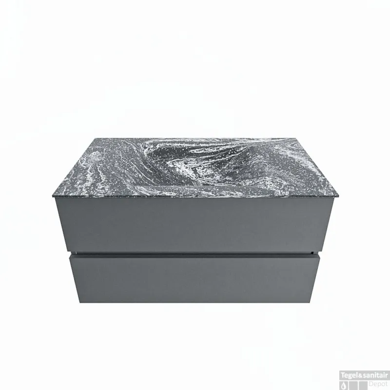 Koop Vandaag MONDIAZ VICA-DLUX 90cm badmeubel onderkast Plata 2 lades. Inbouw wastafel CLOUD midden zonder kraangat, kleur Lava.