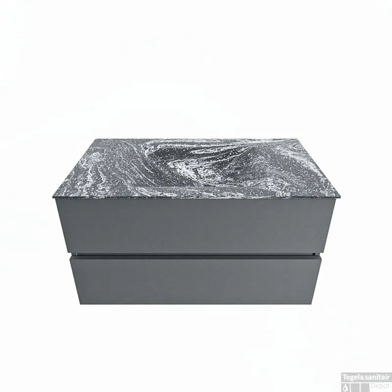 Direct Beschikbaar MONDIAZ VICA-DLUX 90cm badmeubel onderkast Plata 2 lades. Inbouw wastafel CLOUD midden 1 kraangat, kleur Lava.