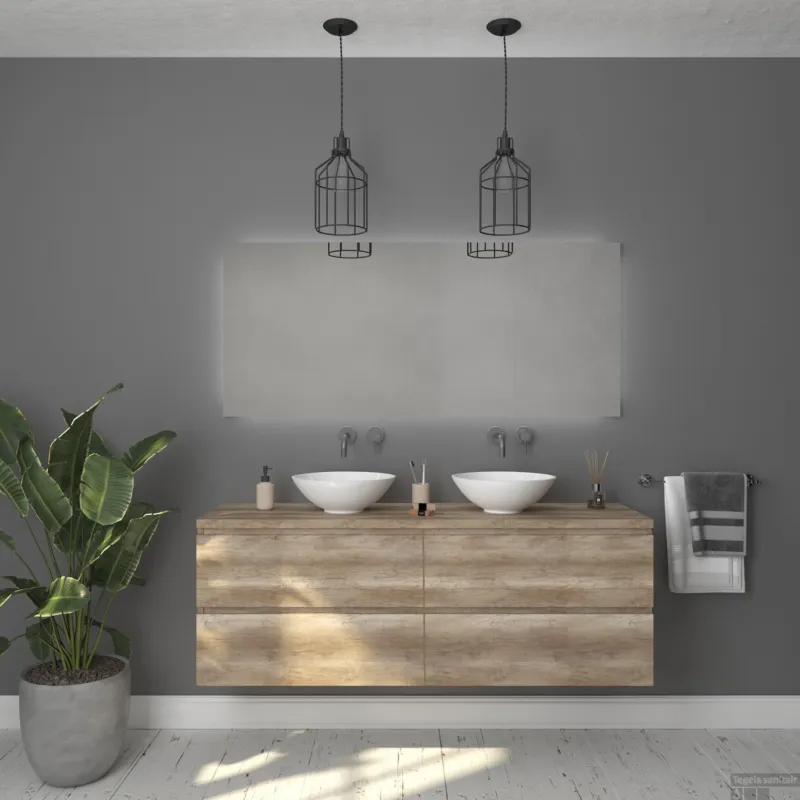 Badkamermeubelset Gliss Zeus 160 cm Oud Grijs Eiken Met Waskom Exclusieve Aanbieding