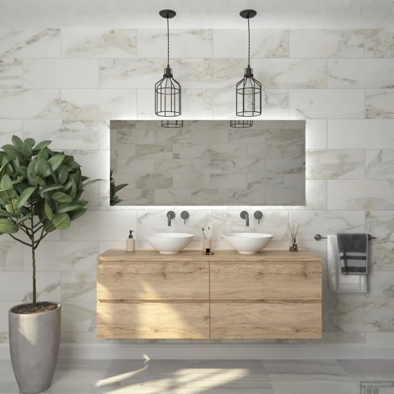 Flitsaanbieding Badkamermeubelset Gliss Zeus 160 cm Moeras Eiken Met Waskom