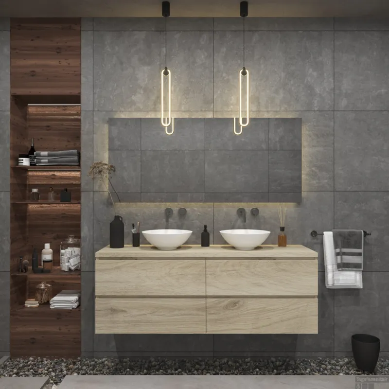 Goedkoop Badkamermeubelset Gliss Zeus 160 cm Licht Grijs Eiken Met Waskom