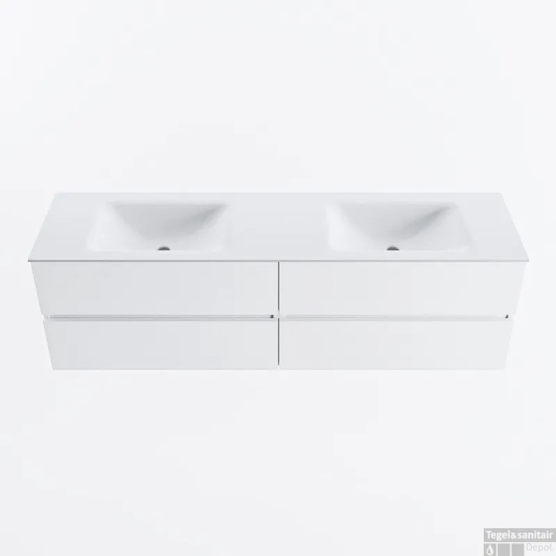 Aanbieding MONDIAZ VICA 170cm badmeubel onderkast Talc 4 lades. Wastafel CLOUD dubbel zonder kraangat, kleur Talc.