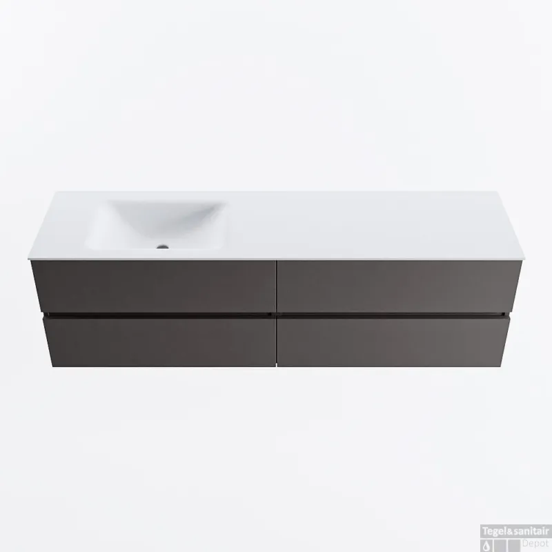 Betaalbaar MONDIAZ VICA 170cm badmeubel onderkast Dark Grey 4 lades. Wastafel CLOUD links 1 kraangat, kleur Talc.