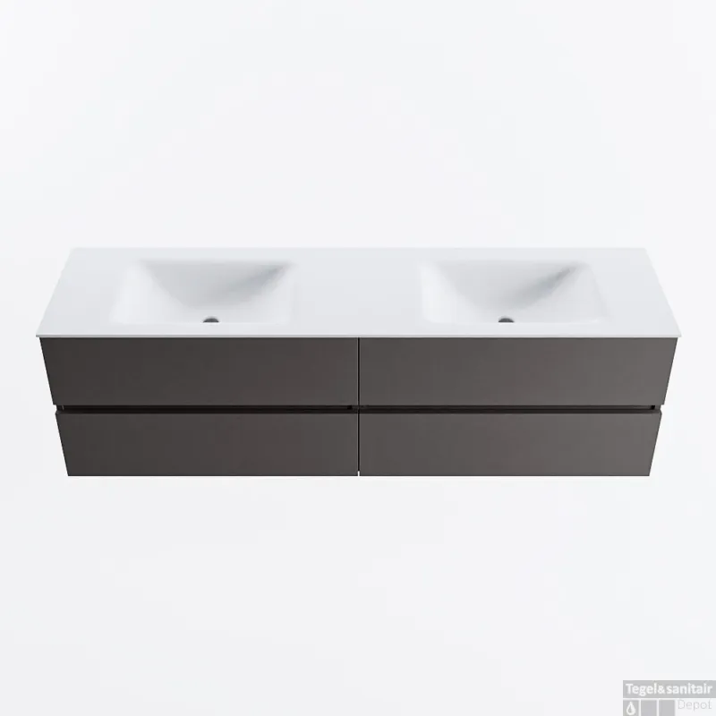 Favoriet MONDIAZ VICA 170cm badmeubel onderkast Dark Grey 4 lades. Wastafel CLOUD dubbel 2 kraangaten, kleur Talc.