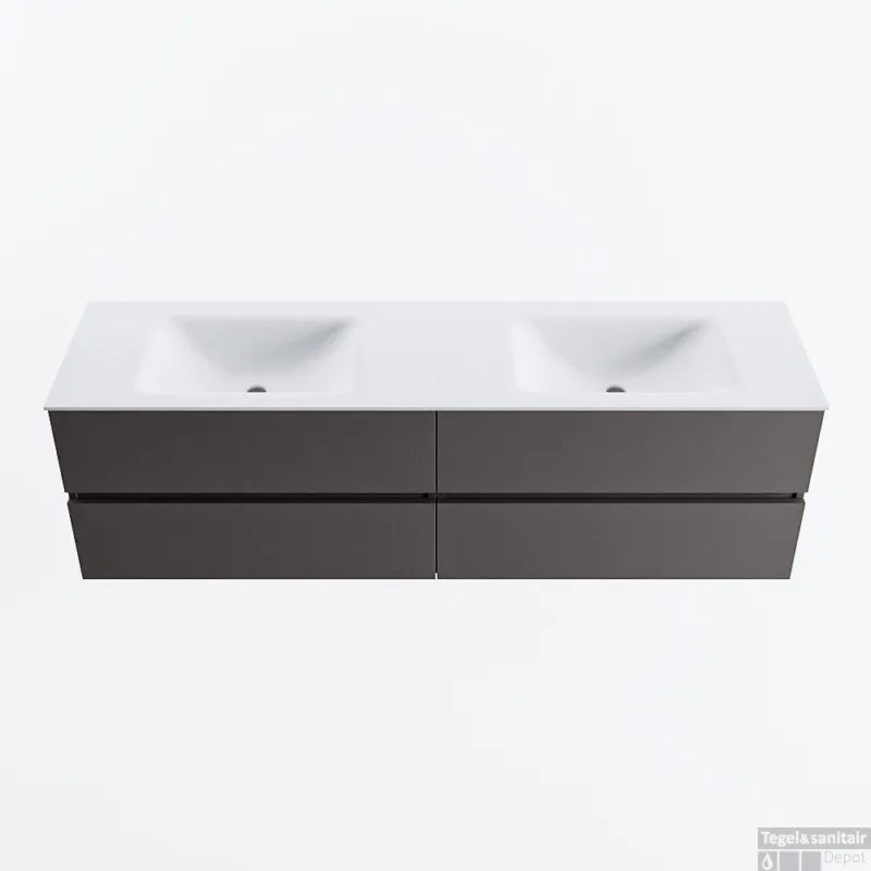 Hete Deal MONDIAZ VICA 170cm badmeubel onderkast Dark Grey 4 lades. Wastafel CLOUD dubbel zonder kraangat, kleur Talc.