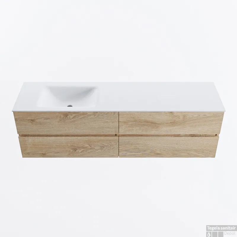 MONDIAZ VICA 170cm badmeubel onderkast Washed Oak 4 lades. Wastafel CLOUD links 1 kraangat, kleur Talc. Aanbieding