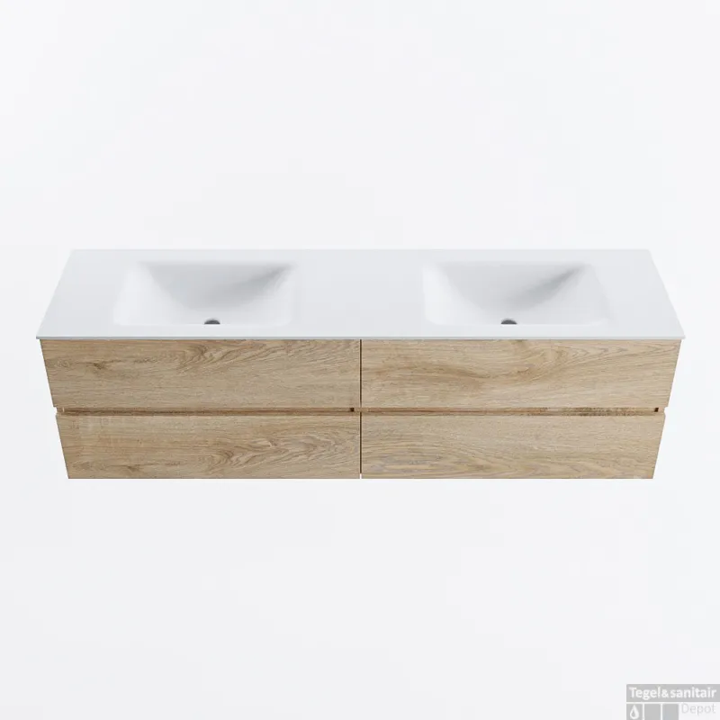 Veilige Betaling MONDIAZ VICA 170cm badmeubel onderkast Washed Oak 4 lades. Wastafel CLOUD dubbel 2 kraangaten, kleur Talc.