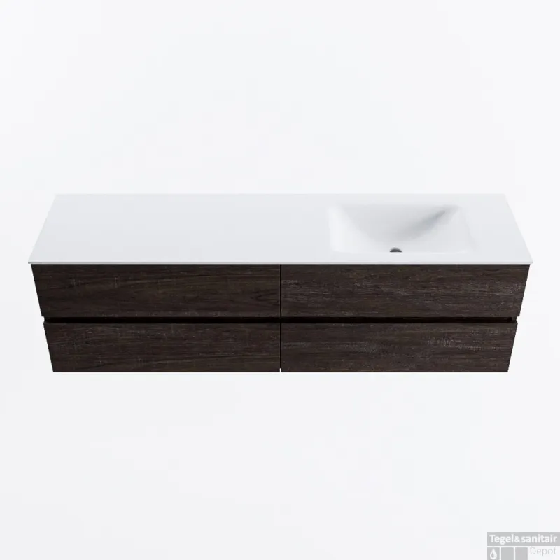 MONDIAZ VICA 170cm badmeubel onderkast Dark Brown 4 lades. Wastafel CLOUD rechts 1 kraangat, kleur Talc. Populair