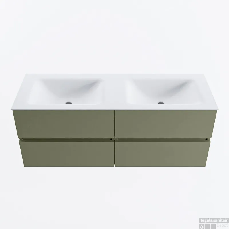 Express Levering MONDIAZ VICA 130cm badmeubel onderkast Army 4 lades. Wastafel CLOUD dubbel 2 kraangaten, kleur Talc.