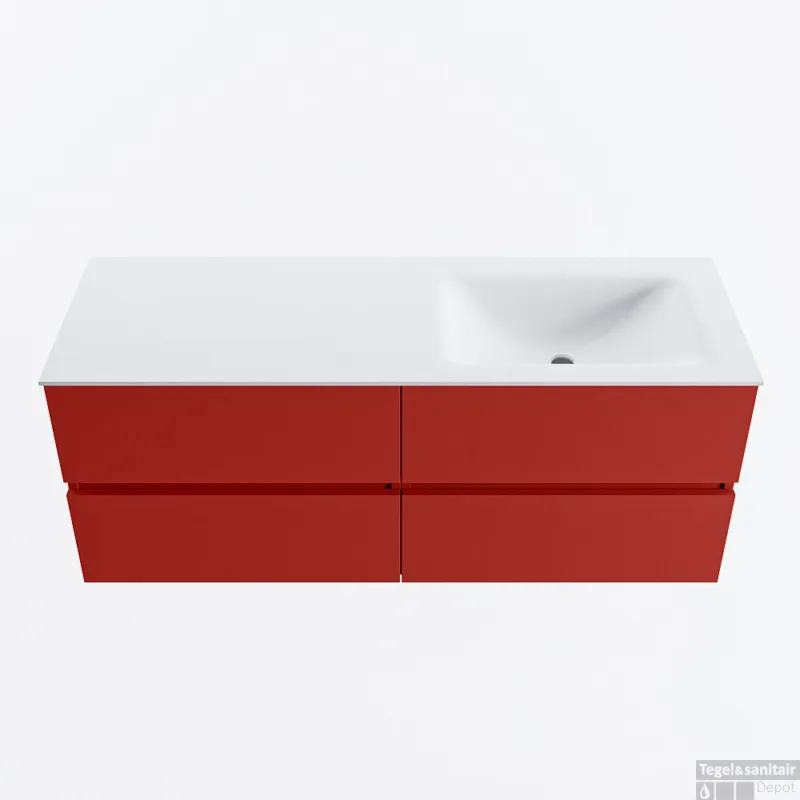 MONDIAZ VICA 130cm badmeubel onderkast Fire 4 lades. Wastafel CLOUD rechts zonder kraangat, kleur Talc. Exclusieve Aanbieding