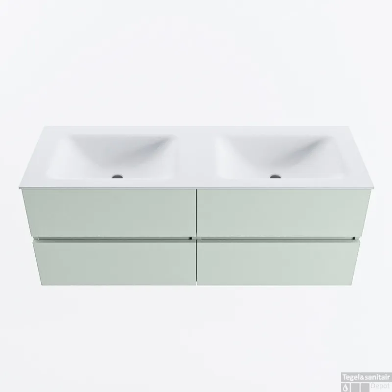 MONDIAZ VICA 130cm badmeubel onderkast Greey 4 lades. Wastafel CLOUD dubbel 2 kraangaten, kleur Talc. Shop Nu
