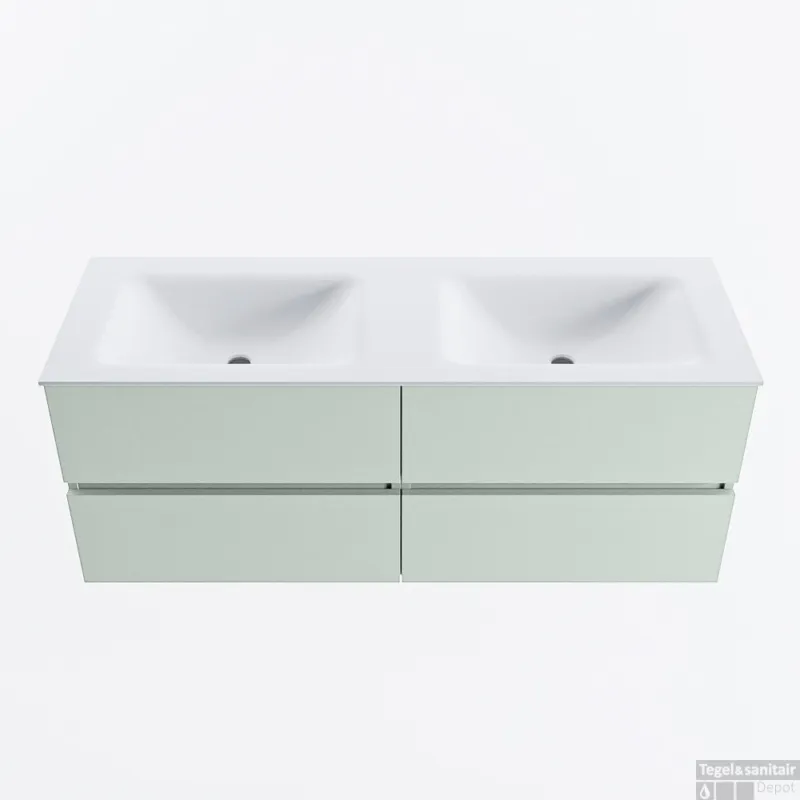Alleen Vandaag MONDIAZ VICA 130cm badmeubel onderkast Greey 4 lades. Wastafel CLOUD dubbel zonder kraangat, kleur Talc.