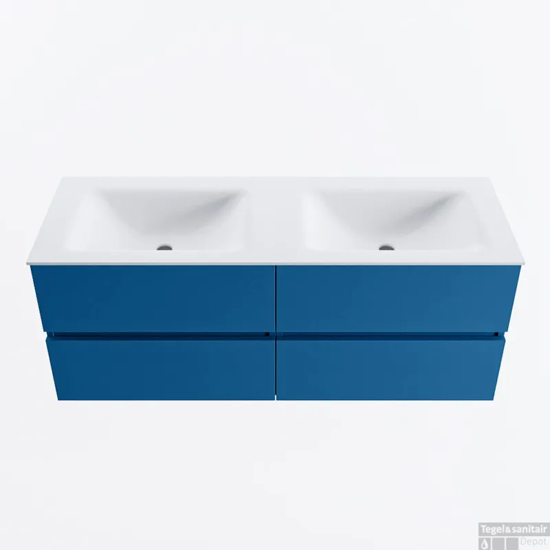 Laatste Kans MONDIAZ VICA 130cm badmeubel onderkast Jeans 4 lades. Wastafel CLOUD dubbel 2 kraangaten, kleur Talc.
