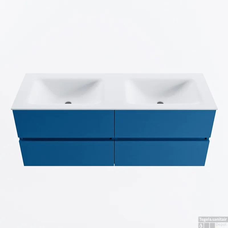 Meest Verkocht MONDIAZ VICA 130cm badmeubel onderkast Jeans 4 lades. Wastafel CLOUD dubbel zonder kraangat, kleur Talc.