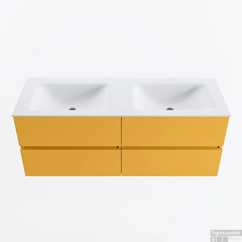 Favoriet MONDIAZ VICA 130cm badmeubel onderkast Ocher 4 lades. Wastafel CLOUD dubbel 2 kraangaten, kleur Talc.