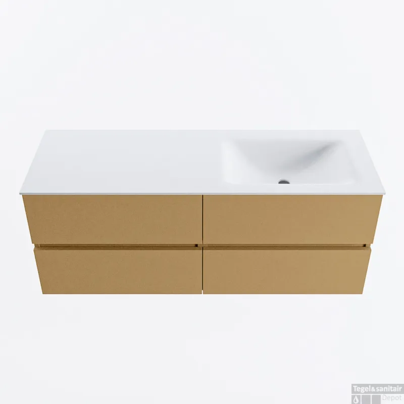 Alleen Vandaag MONDIAZ VICA 130cm badmeubel onderkast Oro 4 lades. Wastafel CLOUD rechts zonder kraangat, kleur Talc.