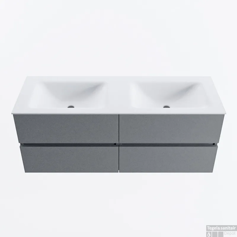 Actieprijs MONDIAZ VICA 130cm badmeubel onderkast Plata 4 lades. Wastafel CLOUD dubbel 2 kraangaten, kleur Talc.