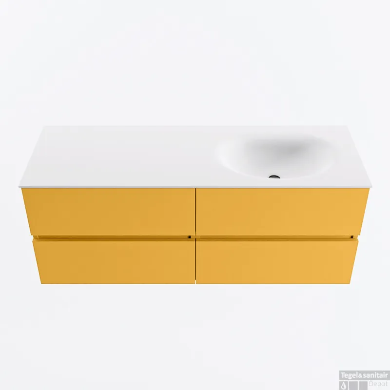 Koop Vandaag MONDIAZ VICA 130cm badmeubel onderkast Ocher 4 lades. Wastafel MOON rechts 1 kraangat, kleur Talc.