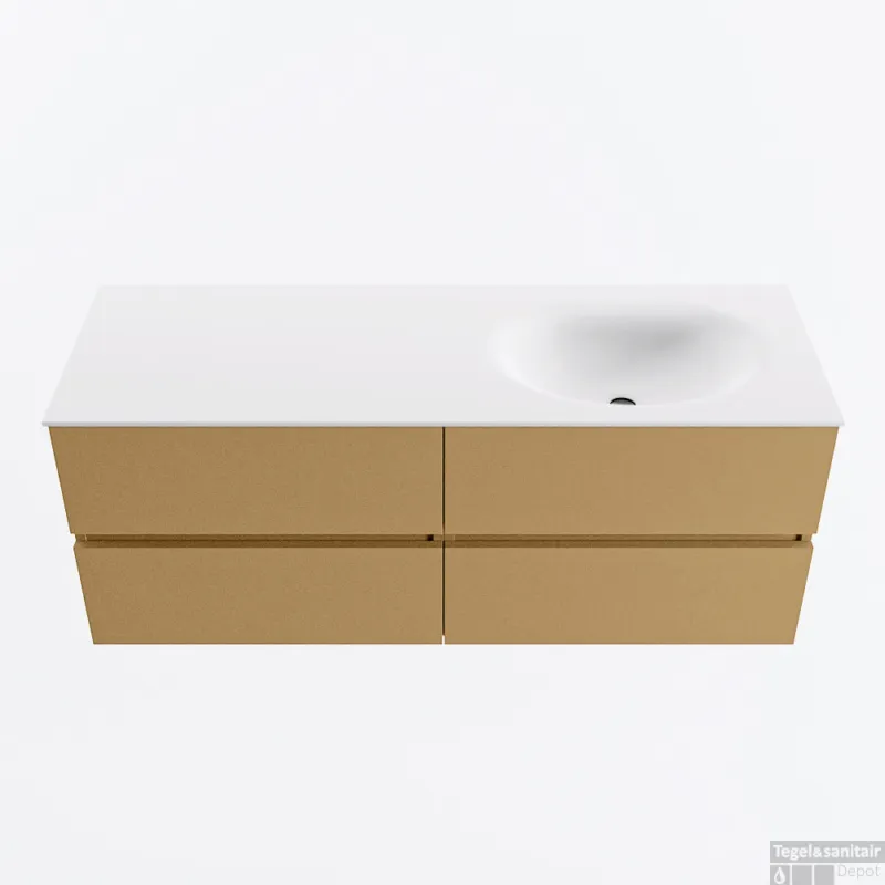 Voordeelprijs MONDIAZ VICA 130cm badmeubel onderkast Oro 4 lades. Wastafel MOON rechts 1 kraangat, kleur Talc.