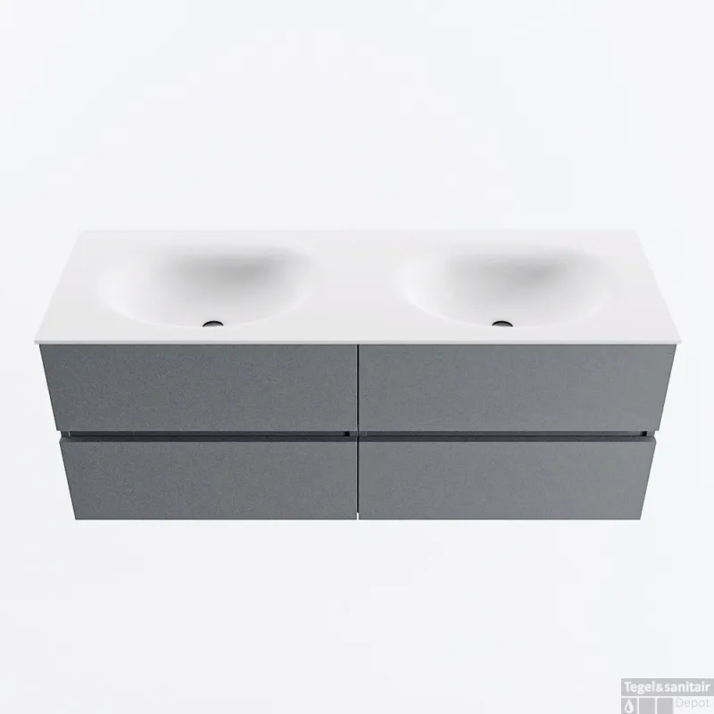 Laatste Kans MONDIAZ VICA 130cm badmeubel onderkast Plata 4 lades. Wastafel MOON dubbel 2 kraangaten, kleur Talc.