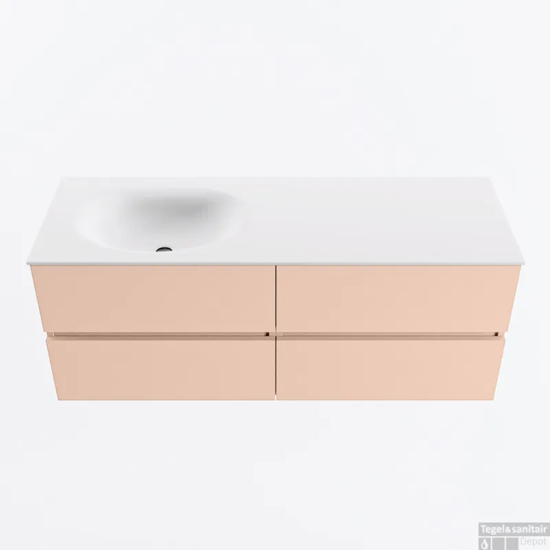 Exclusieve Aanbieding MONDIAZ VICA 130cm badmeubel onderkast Rosee 4 lades. Wastafel MOON links 1 kraangat, kleur Talc.