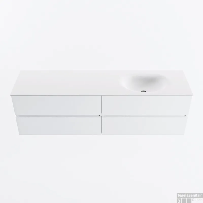 Aanbieding MONDIAZ VICA 170cm badmeubel onderkast Talc 4 lades. Wastafel MOON rechts zonder kraangat, kleur Talc.
