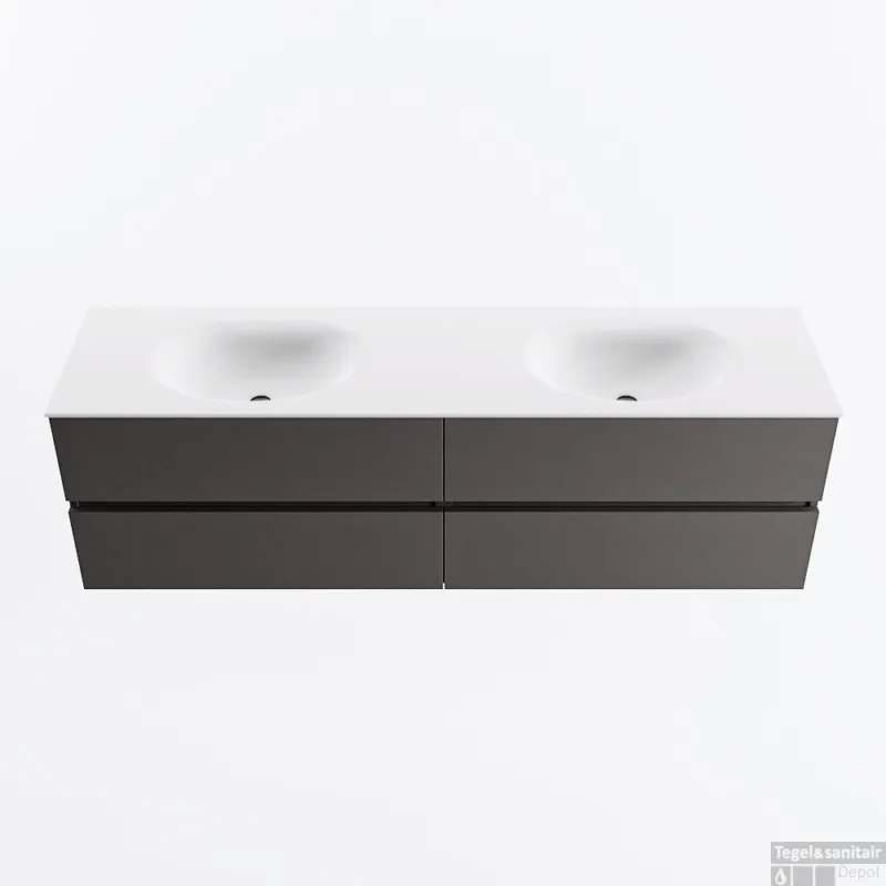 MONDIAZ VICA 170cm badmeubel onderkast Dark Grey 4 lades. Wastafel MOON dubbel 2 kraangaten, kleur Talc. Dagaanbieding