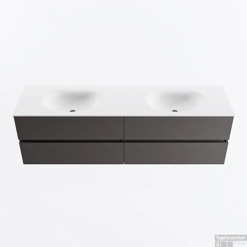 MONDIAZ VICA 170cm badmeubel onderkast Dark Grey 4 lades. Wastafel MOON dubbel zonder kraangat, kleur Talc. Gereduceerde Prijs