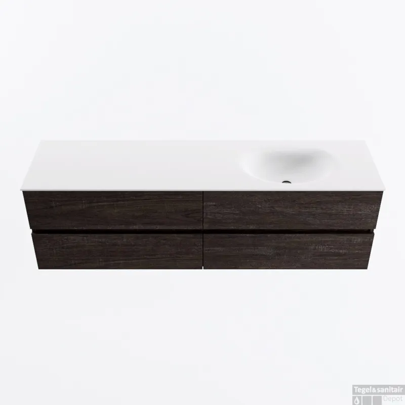 Hete Deal MONDIAZ VICA 170cm badmeubel onderkast Dark Brown 4 lades. Wastafel MOON rechts 1 kraangat, kleur Talc.