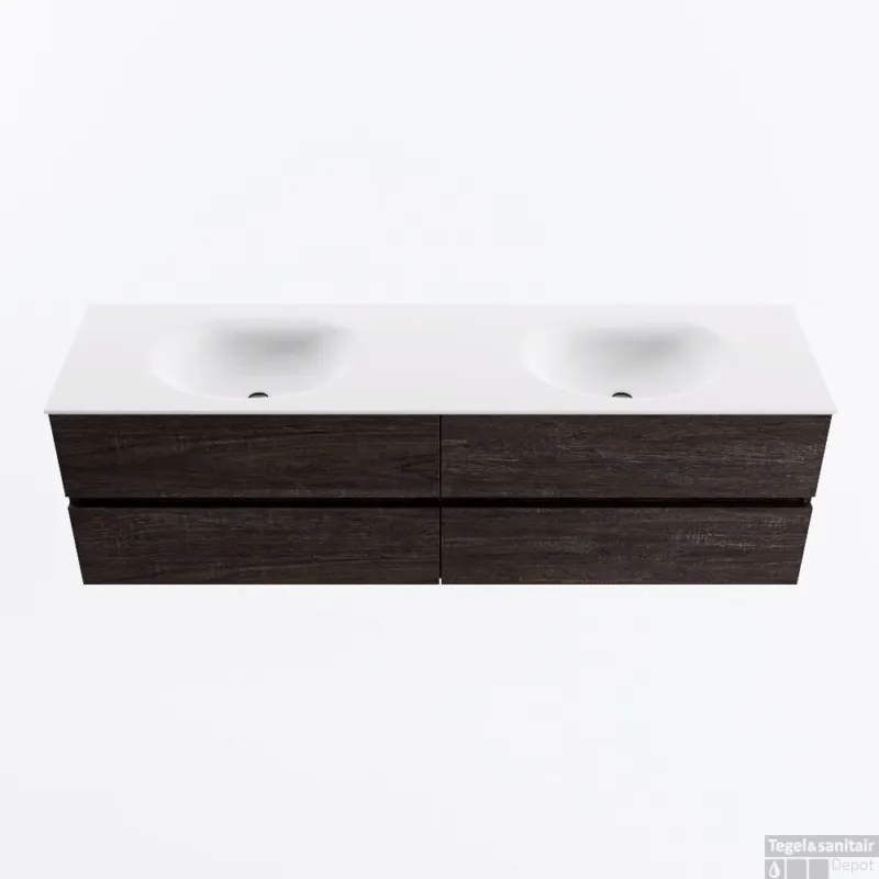 Korting MONDIAZ VICA 170cm badmeubel onderkast Dark Brown 4 lades. Wastafel MOON dubbel 2 kraangaten, kleur Talc.
