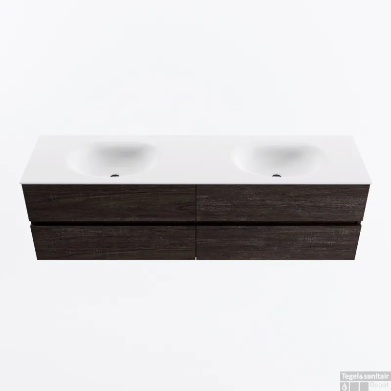 Lage Prijs MONDIAZ VICA 170cm badmeubel onderkast Dark Brown 4 lades. Wastafel MOON dubbel zonder kraangat, kleur Talc.